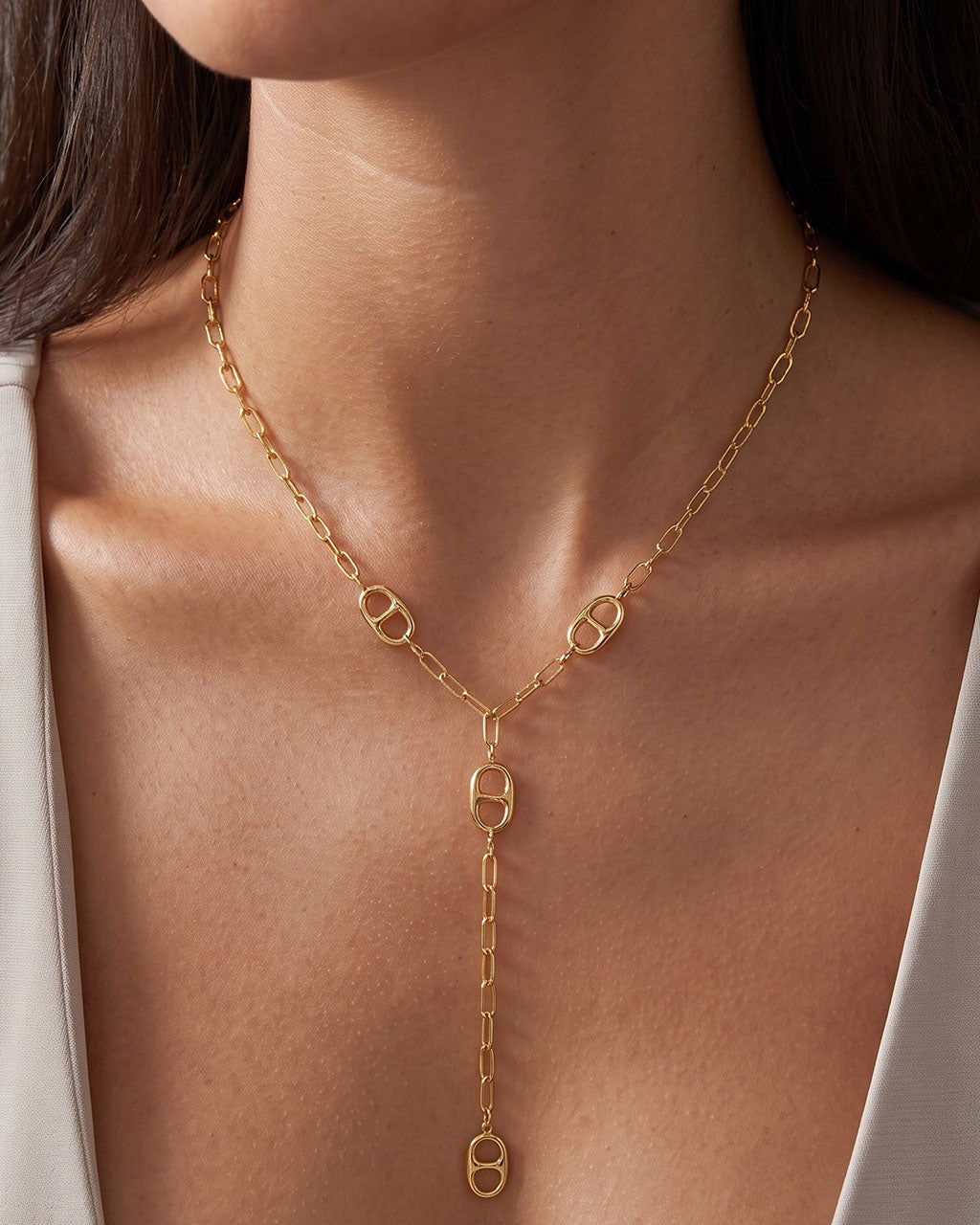 Iconic Mariner Link Drop Y Waterproof Gold Necklace