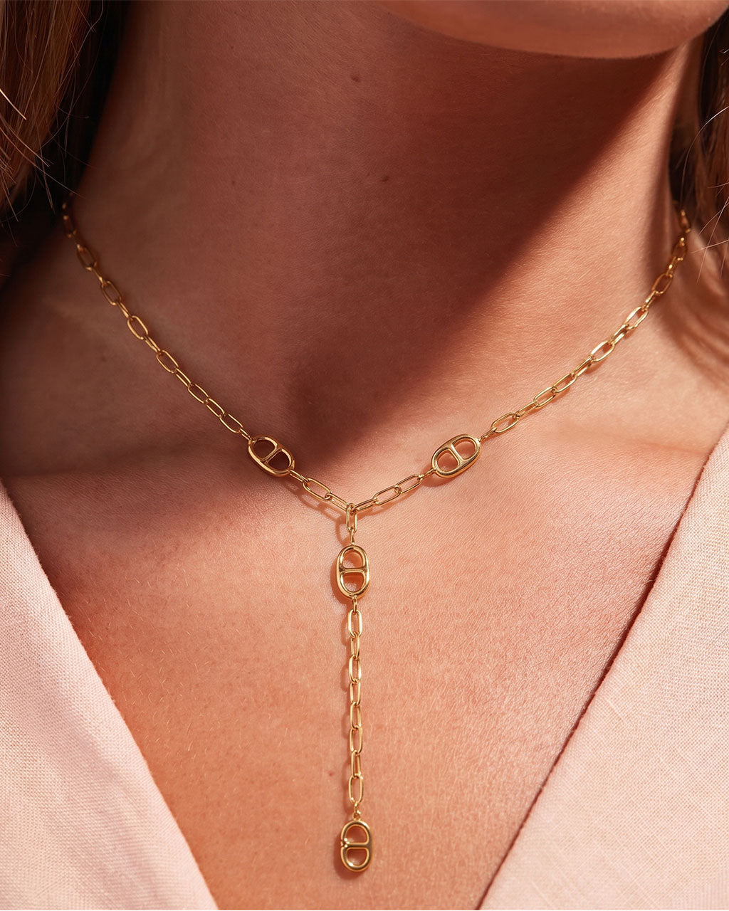 Iconic Mariner Link Drop Y Waterproof Gold Necklace