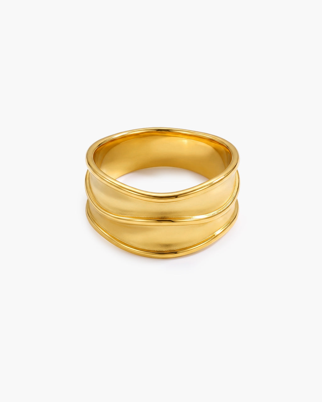 Iconic Organic Ripple Wide Band Waterproof Gold Ring