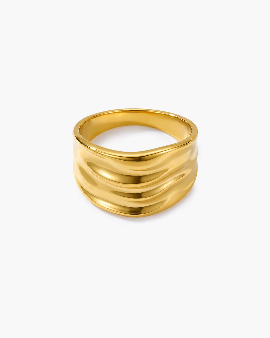 Iconic Organic Ripple Wide Band Waterproof Gold Ring