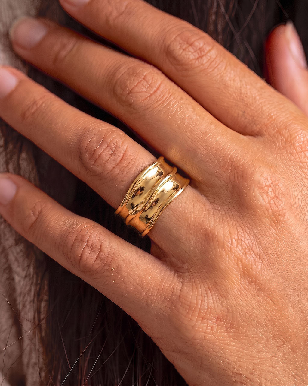 Iconic Organic Ripple Wide Band Waterproof Gold Ring
