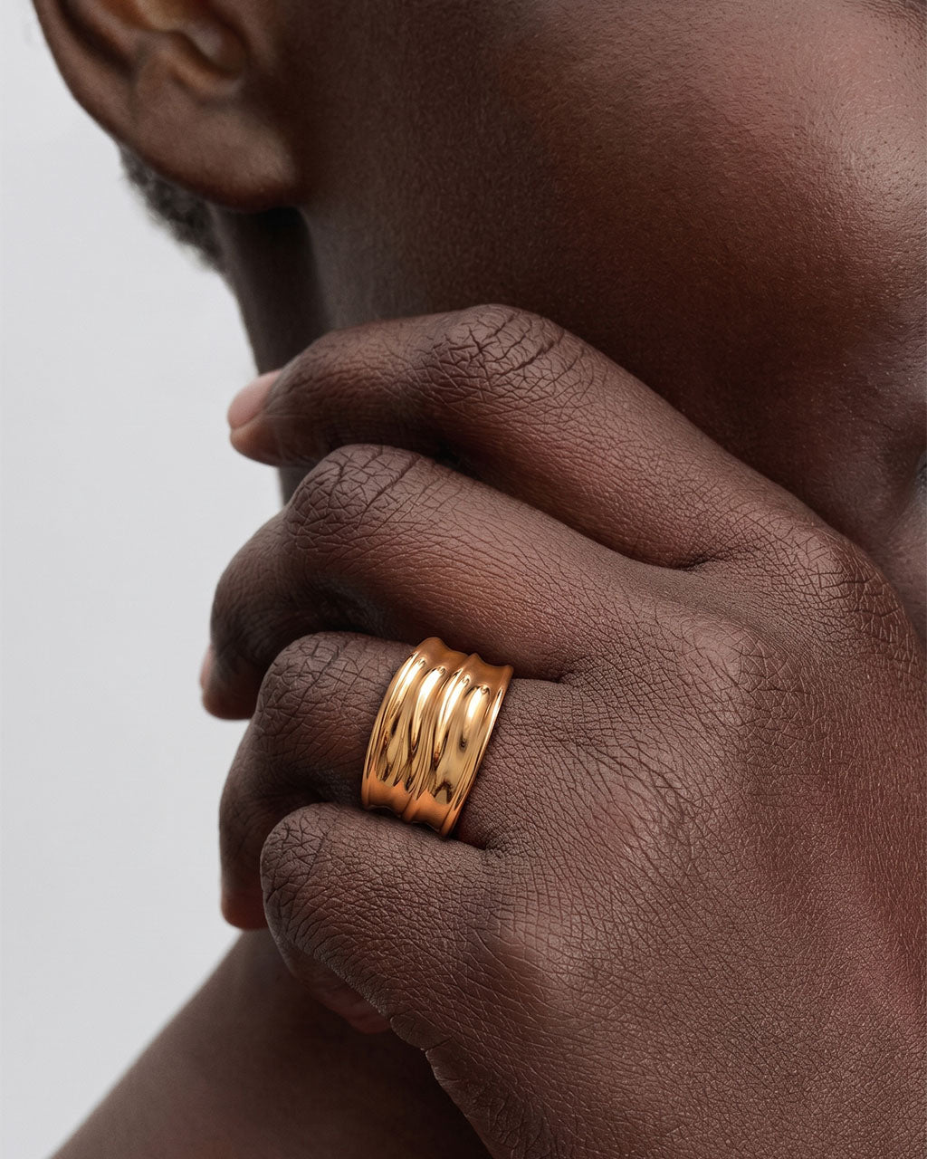 Iconic Organic Ripple Wide Band Waterproof Gold Ring