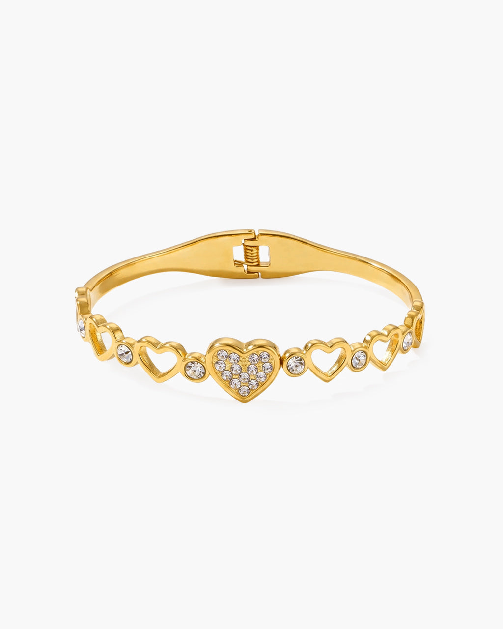 Iconic Pavé Heart Bezel Stone Waterproof Gold Bangle