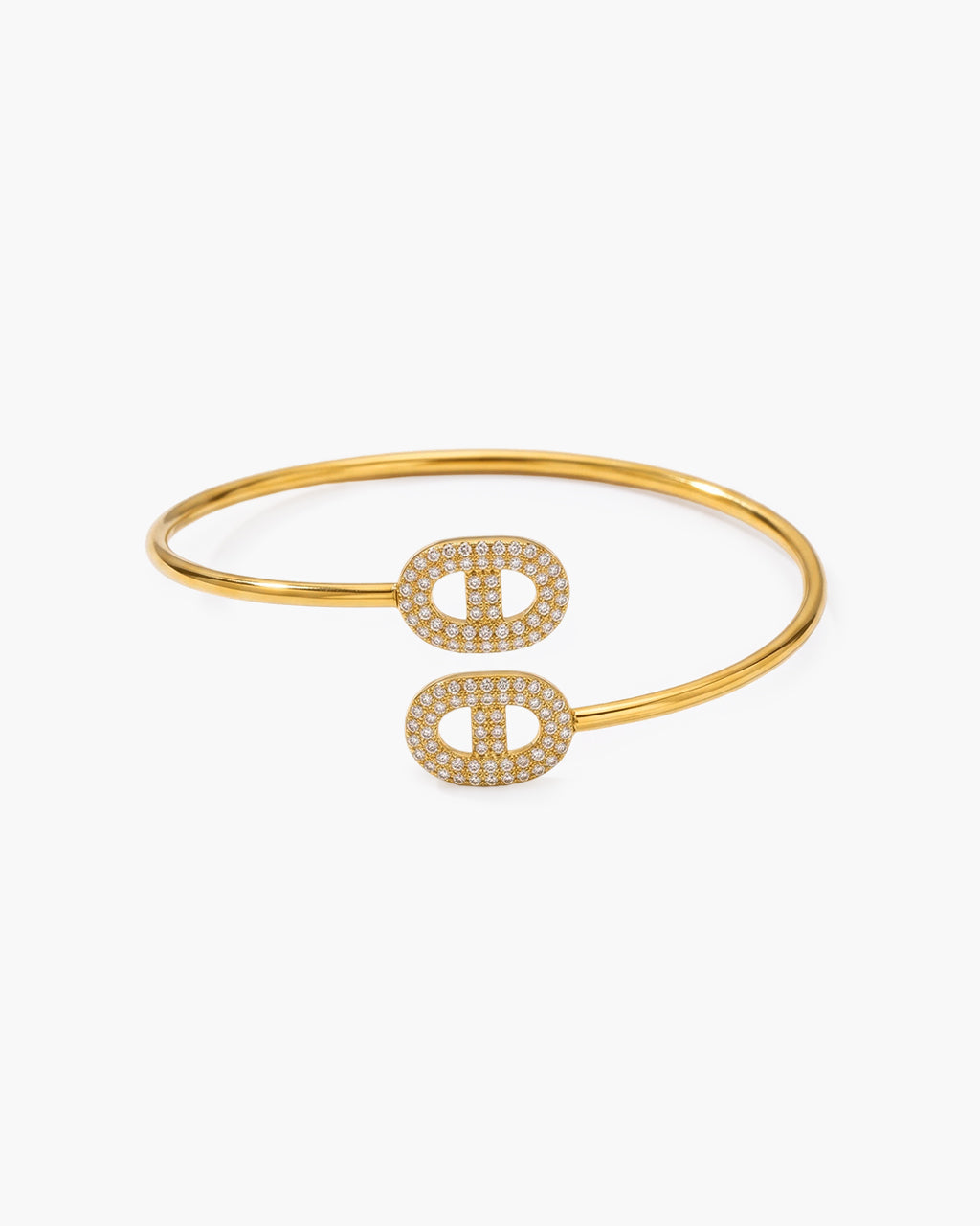 Iconic Pavé Mariner Link Open Waterproof Gold Bangle