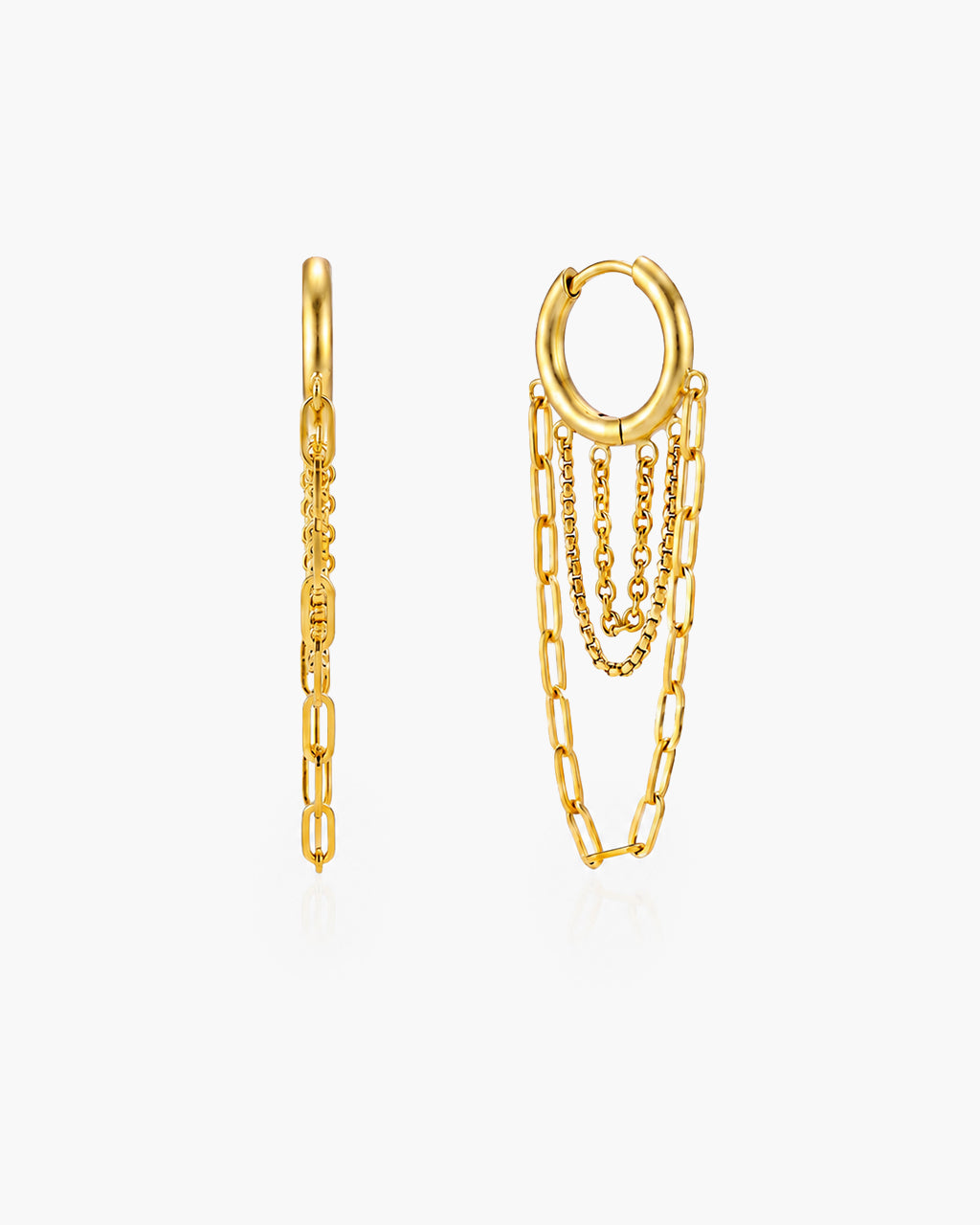 Illusion Chain Link Drop Hoop Waterproof Gold Earrings