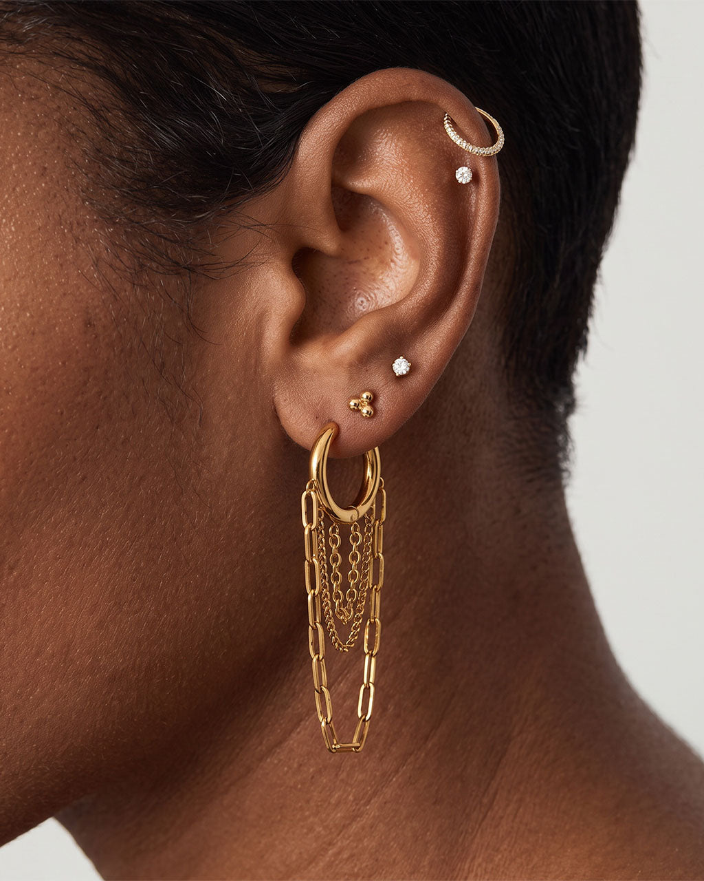 Illusion Chain Link Drop Hoop Waterproof Gold Earrings