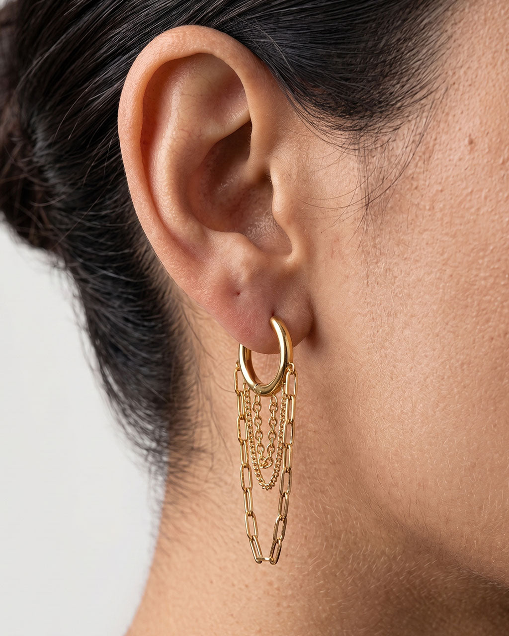 Illusion Chain Link Drop Hoop Waterproof Gold Earrings
