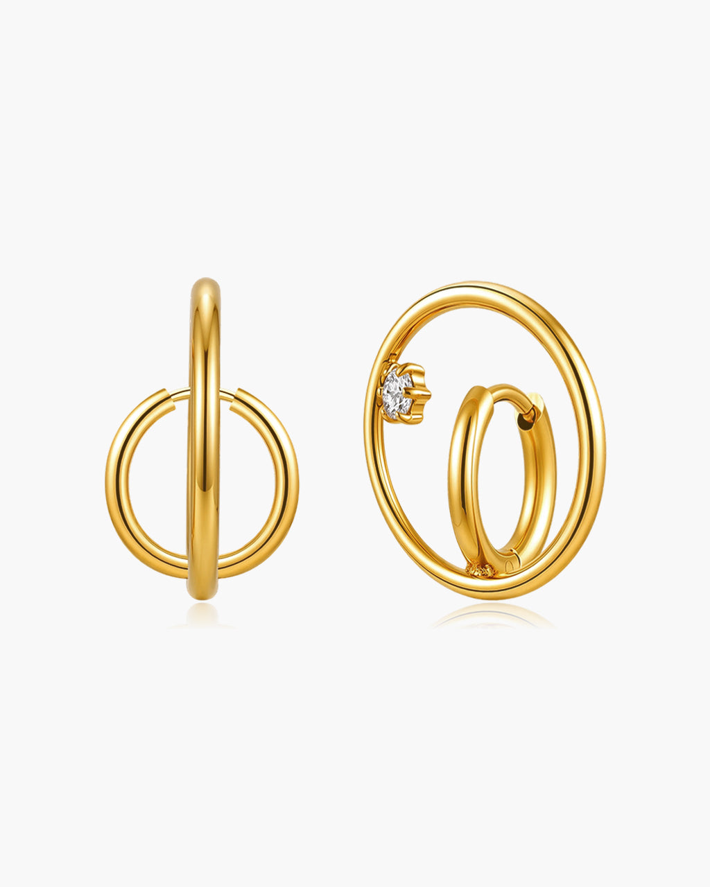 Illusion Double Hoop Solitaire Waterproof Gold Earrings
