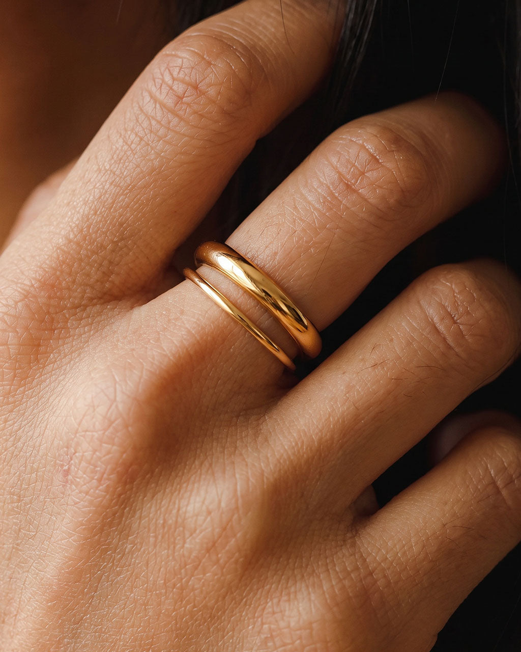 Illusion Half Wire Double Band Waterproof Gold Ring
