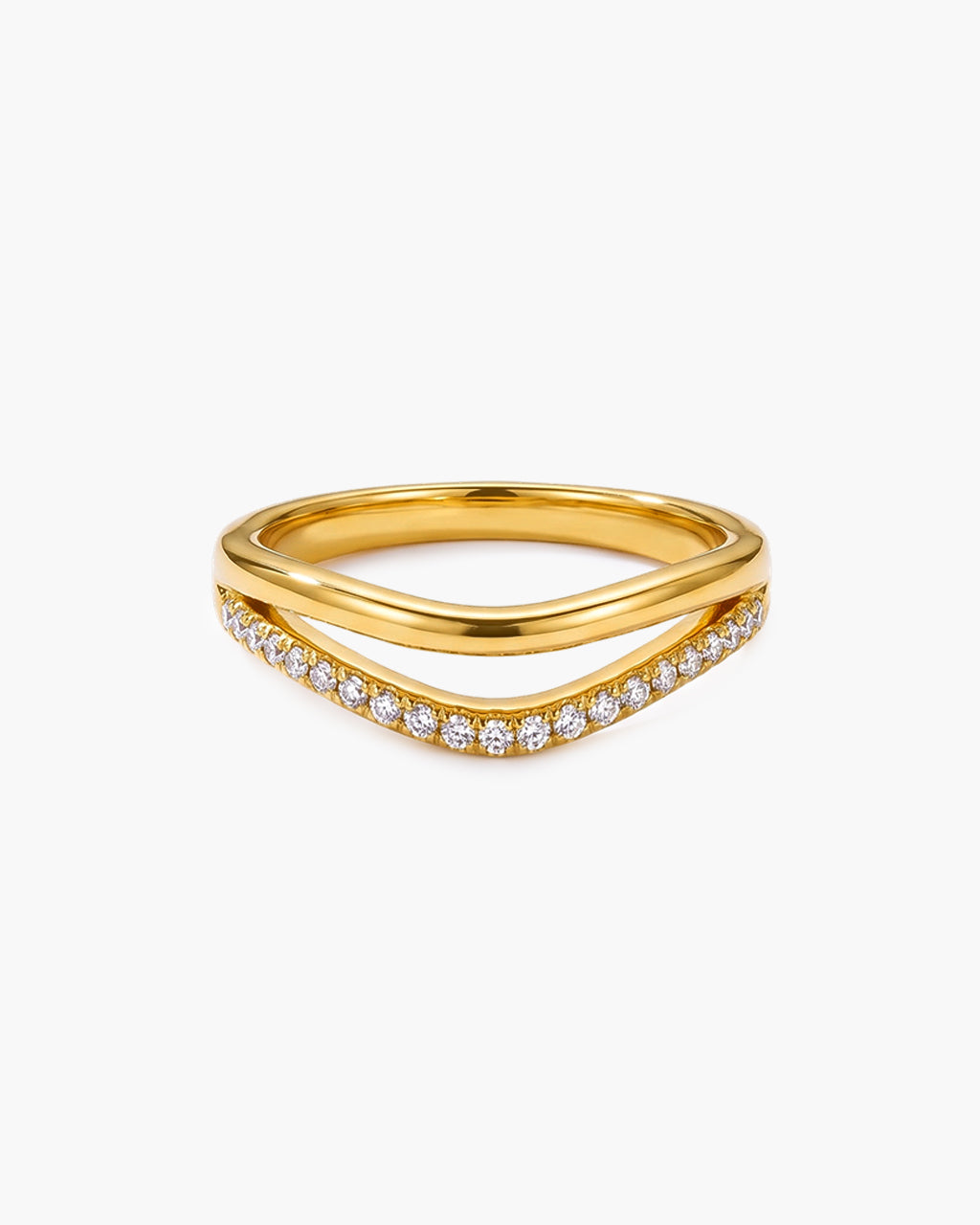 Illusion Pavé Double Curved Band Waterproof Gold Ring