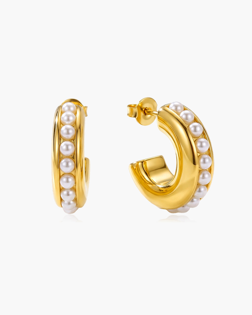 Illusion Pearl Open C Hoop Waterproof Gold Earrings