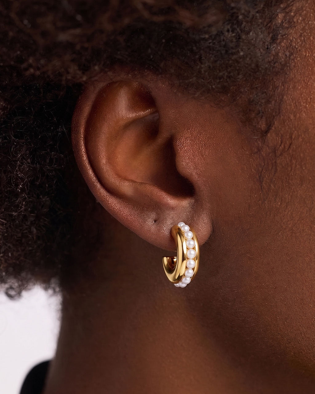 Illusion Pearl Open C Hoop Waterproof Gold Earrings