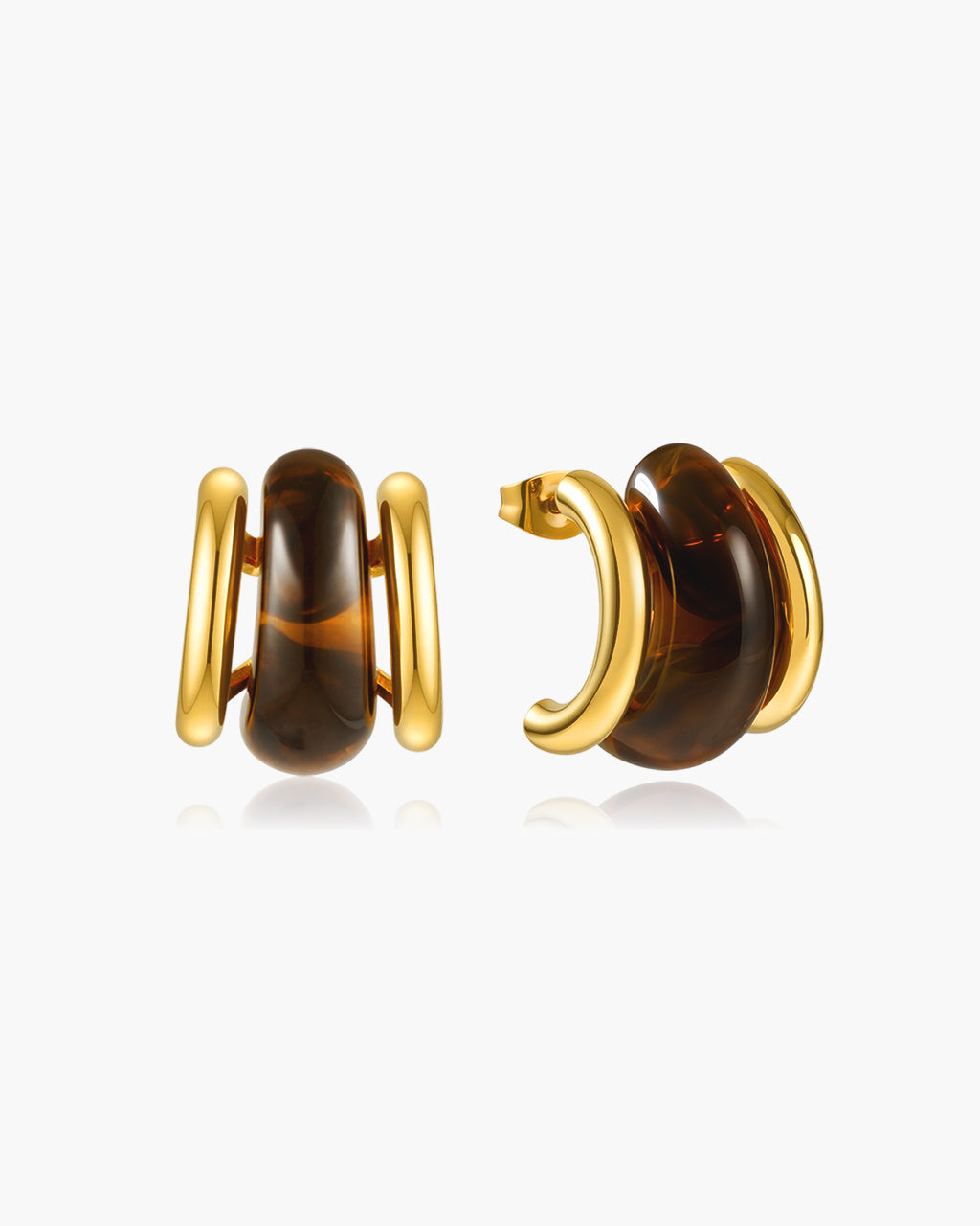 Illusion Resin Open C Hoop Waterproof Gold Earrings