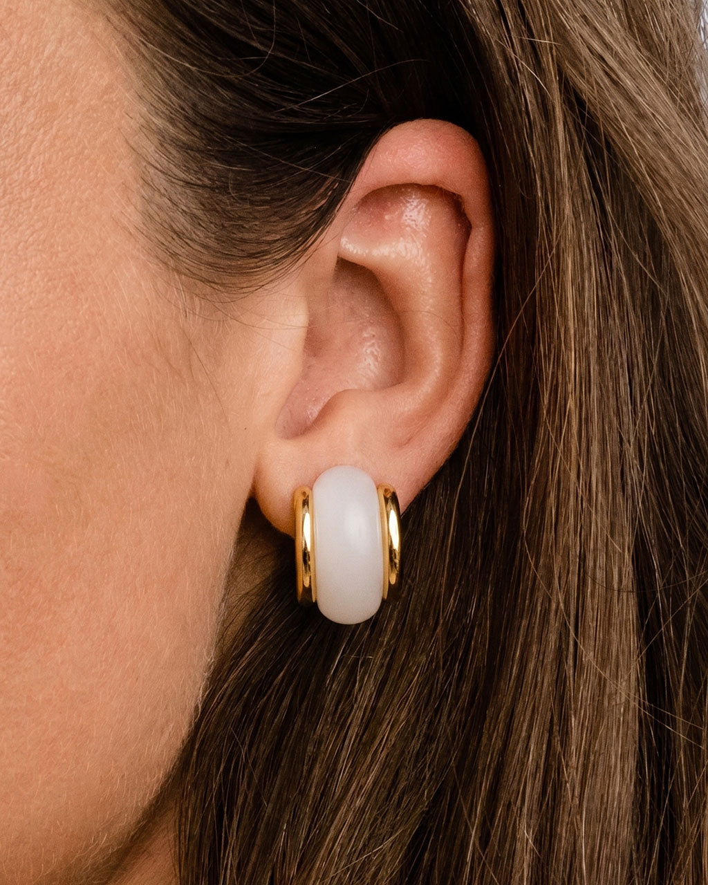 Illusion Resin Open C Hoop Waterproof Gold Earrings