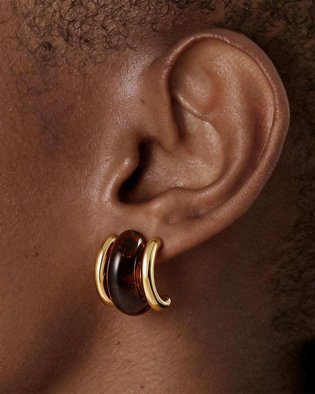 Illusion Resin Open C Hoop Waterproof Gold Earrings