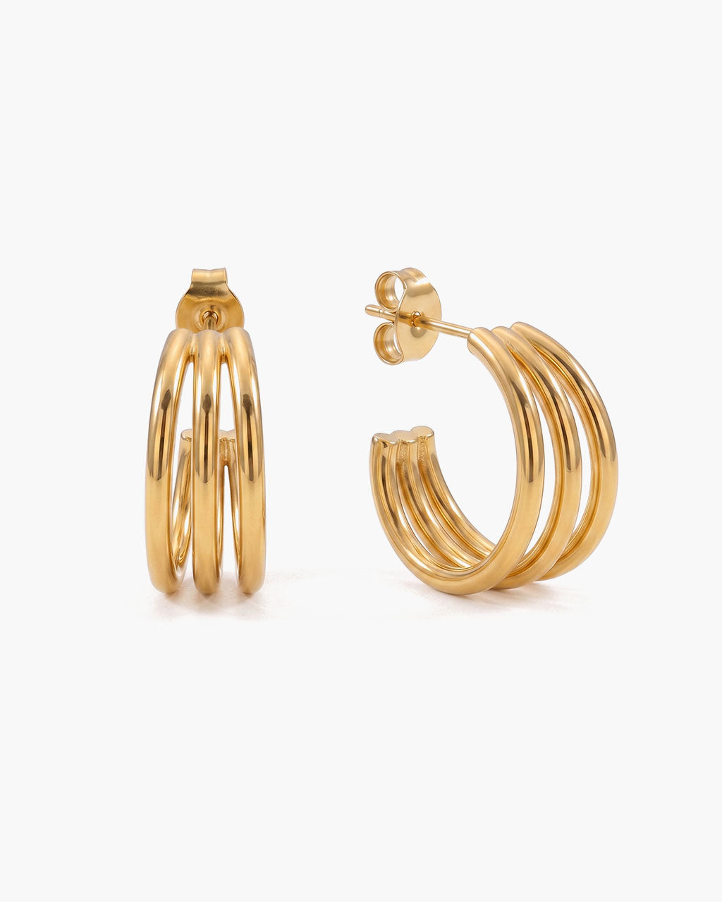 Illusion Triple Hoop Stud Waterproof Gold Earrings