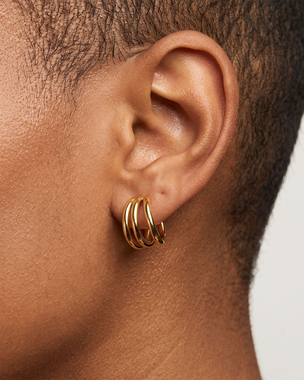 Illusion Triple Hoop Stud Waterproof Gold Earrings