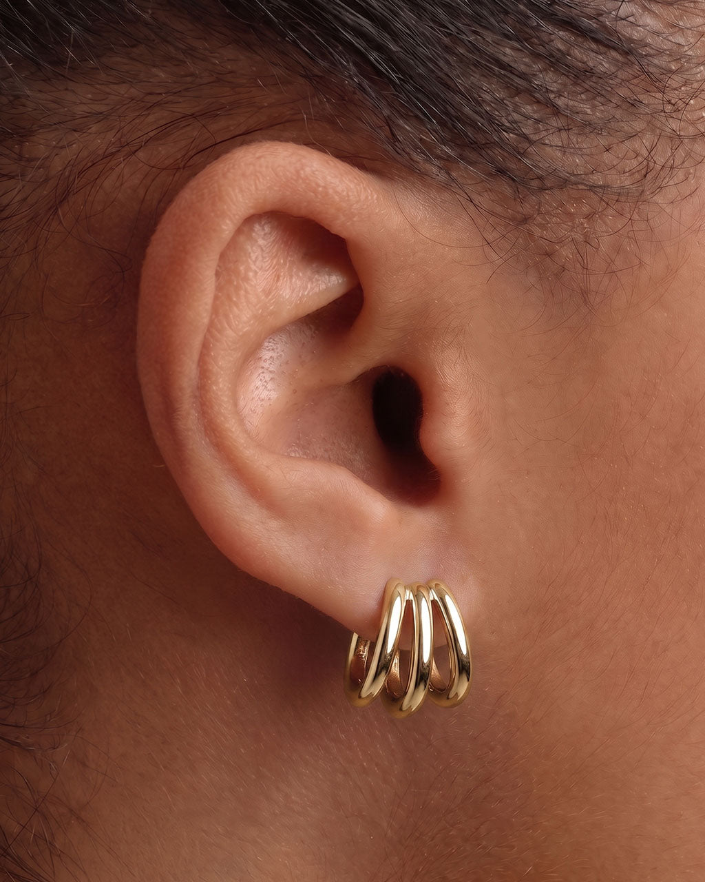 Illusion Triple Hoop Stud Waterproof Gold Earrings