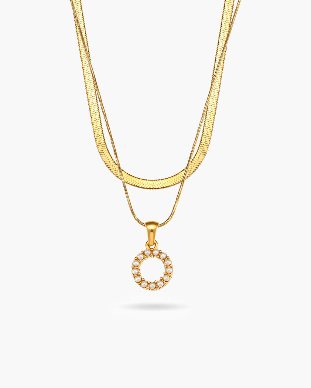 Initial Layered Herringbone Waterproof Gold Necklace