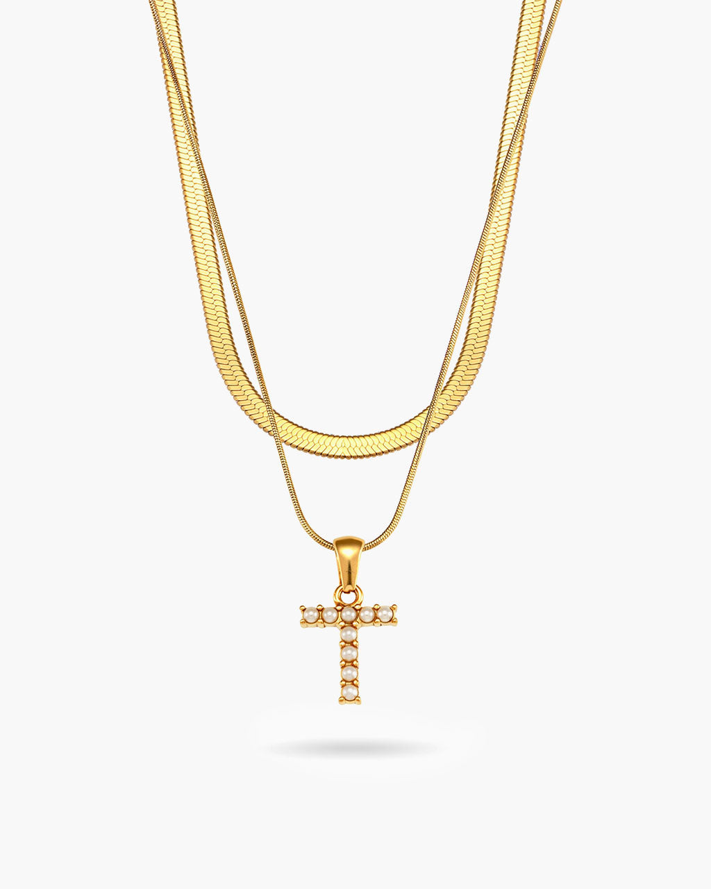 Initial Layered Herringbone Waterproof Gold Necklace