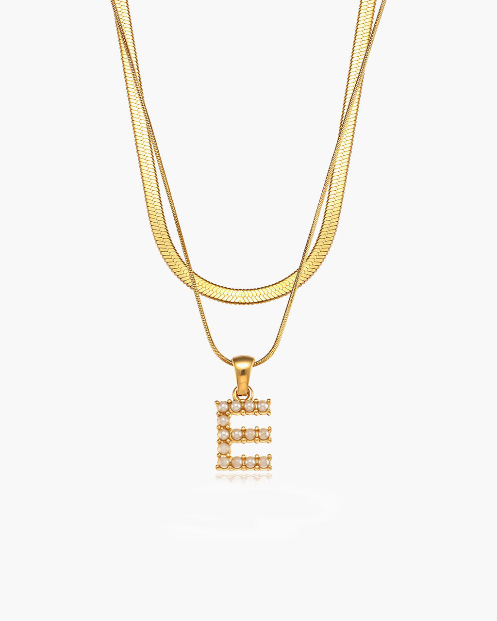 Initial Layered Herringbone Waterproof Gold Necklace