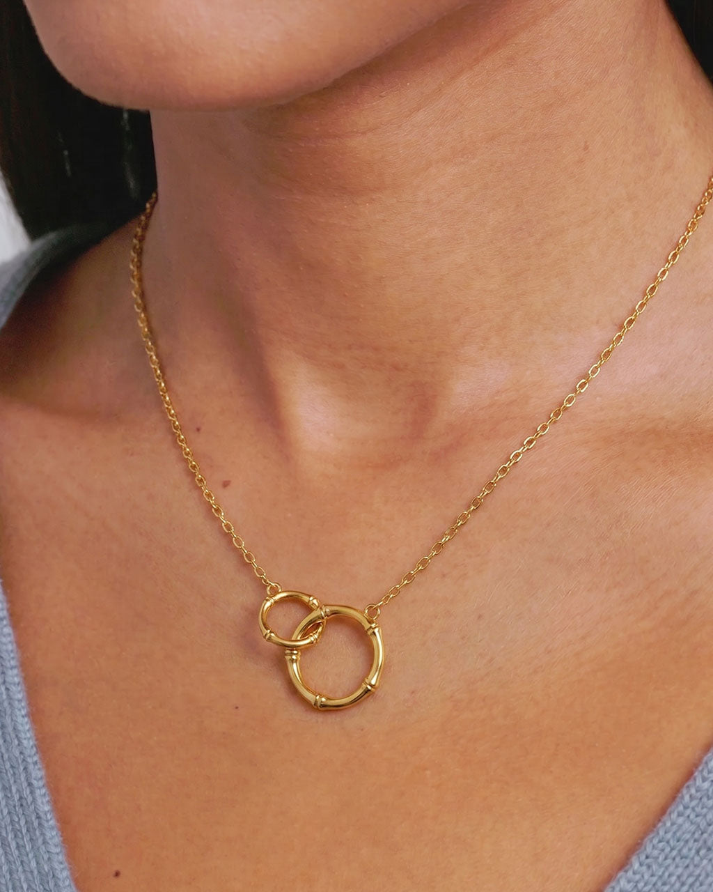 Interlocking Bamboo Circle Waterproof Gold Necklace