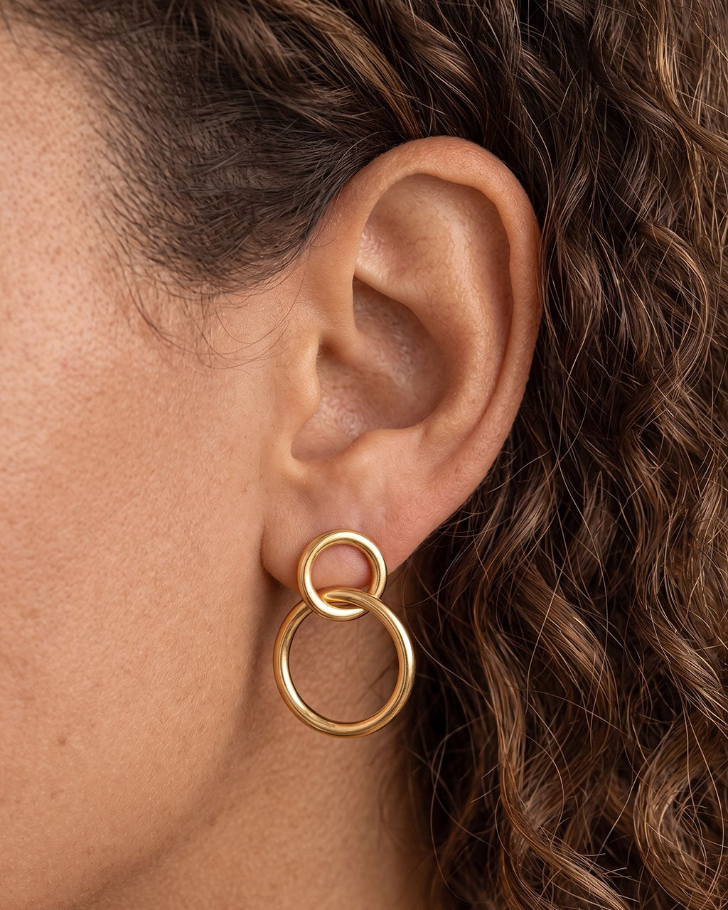 Interlocking Double Circle Waterproof Gold Earrings