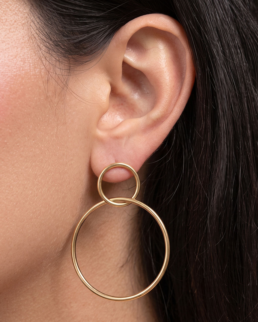 Interlocking Double Circle Waterproof Gold Earrings