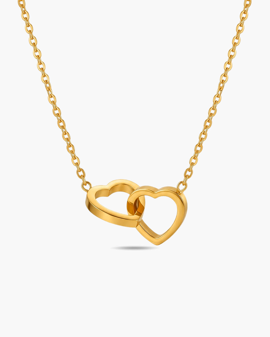 Interlocking Double Heart Waterproof Gold Necklace