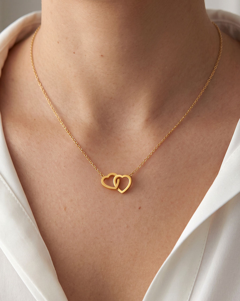 Interlocking Double Heart Waterproof Gold Necklace