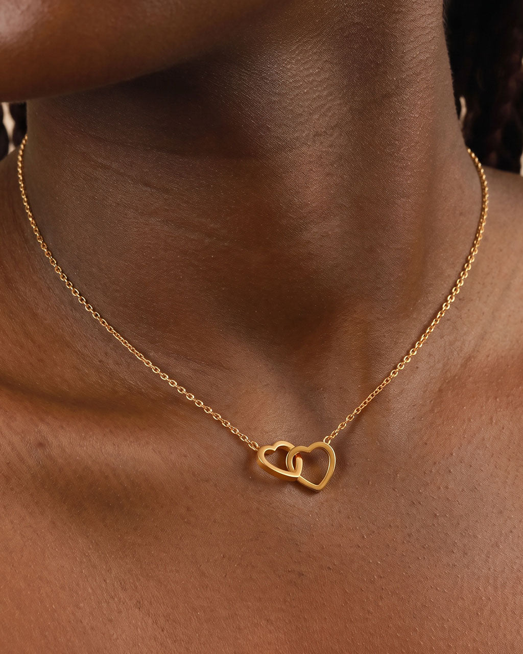 Interlocking Double Heart Waterproof Gold Necklace
