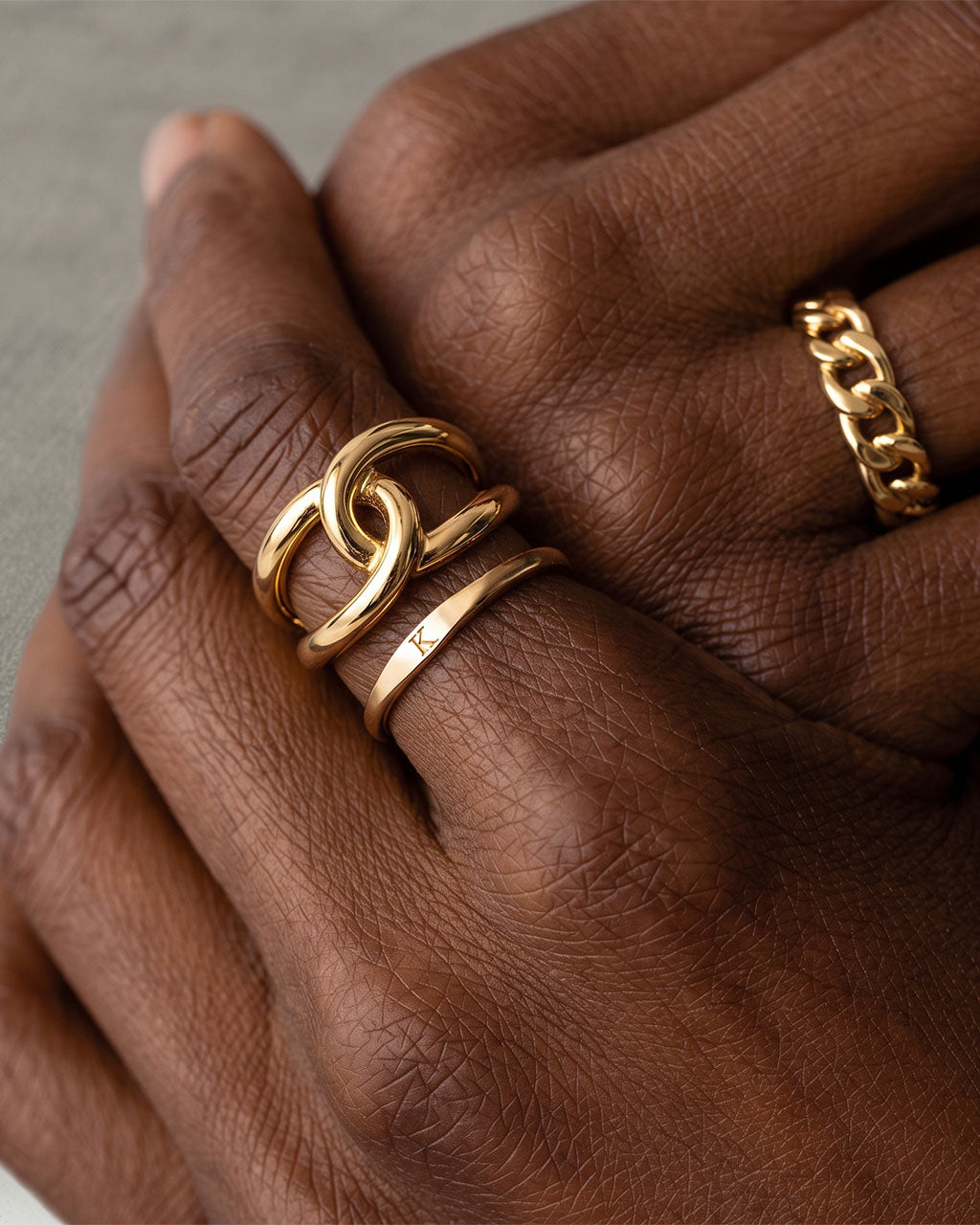 Interlocking Double Row Band Waterproof Gold Ring