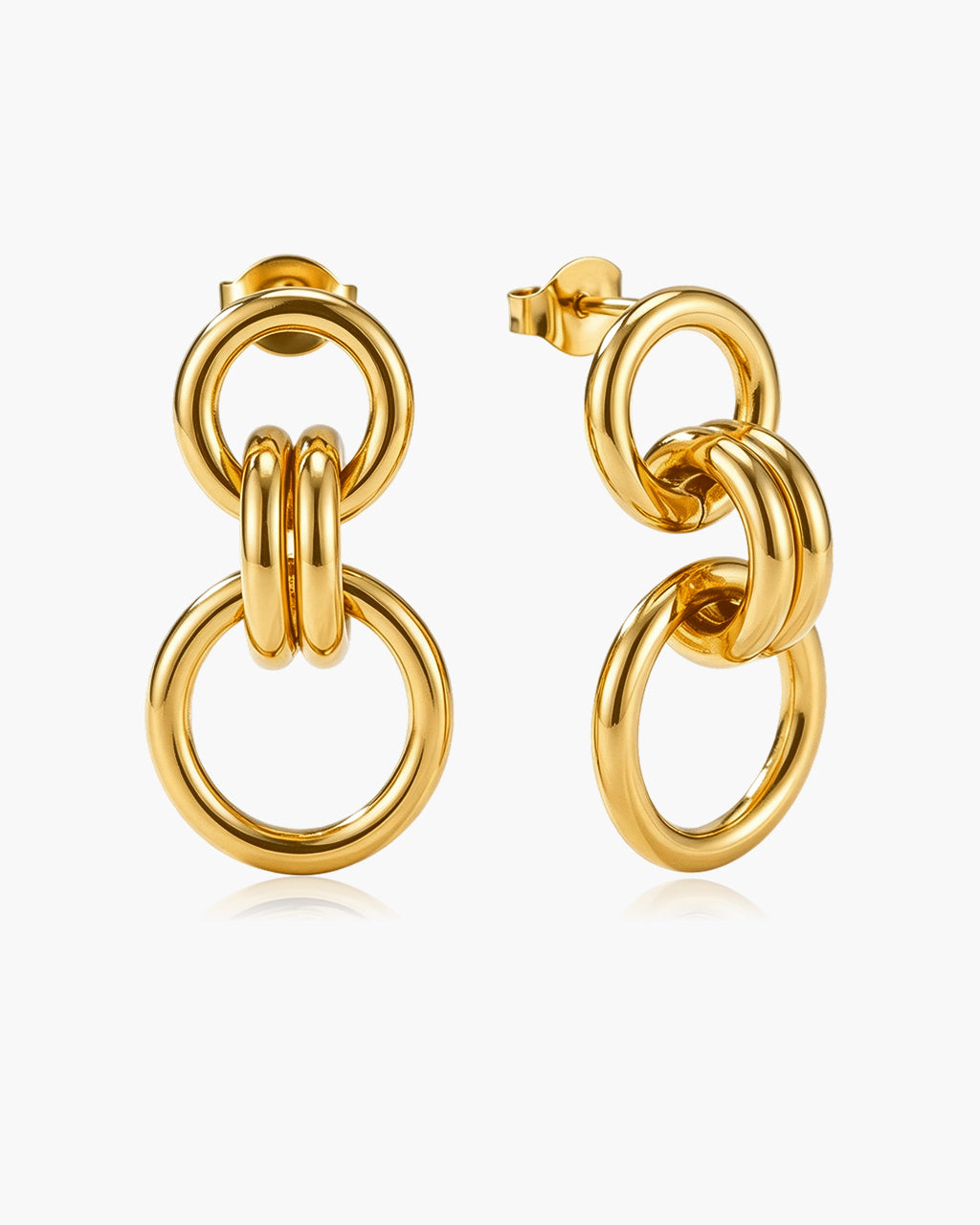 Interlocking Link Drop Stud Waterproof Gold Earrings