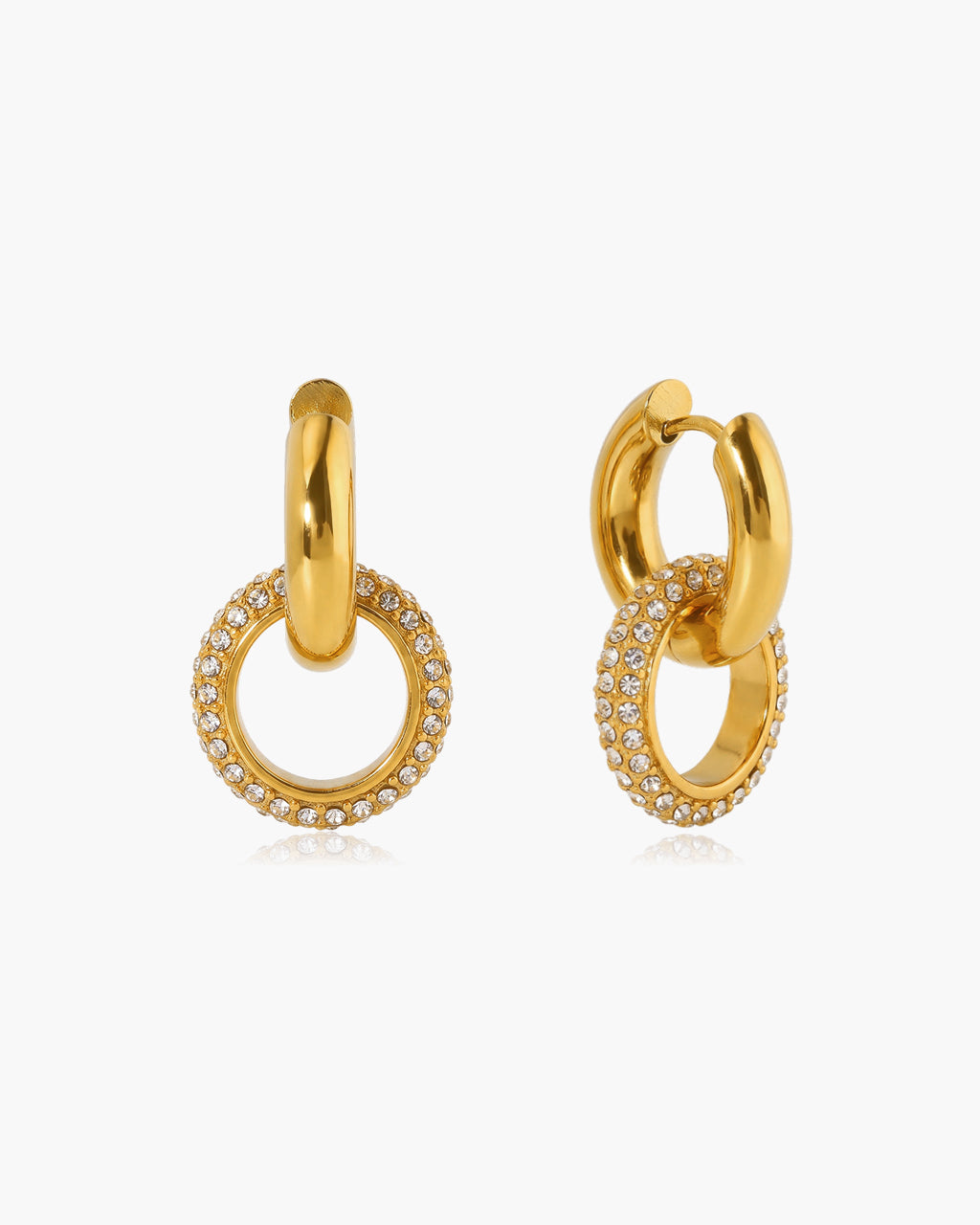 Interlocking Pavé Double Hoop Waterproof Gold Earrings