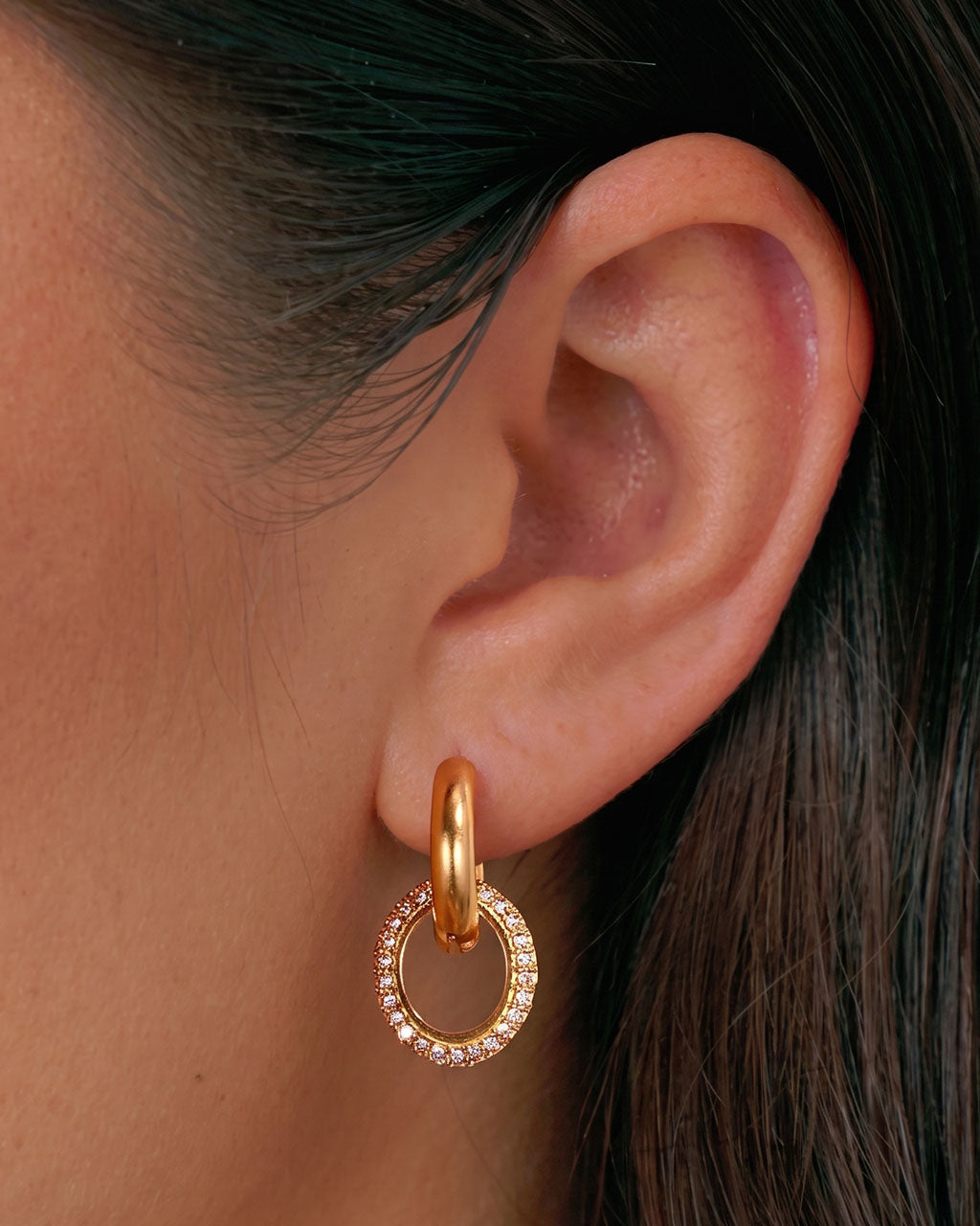 Interlocking Pavé Double Hoop Waterproof Gold Earrings