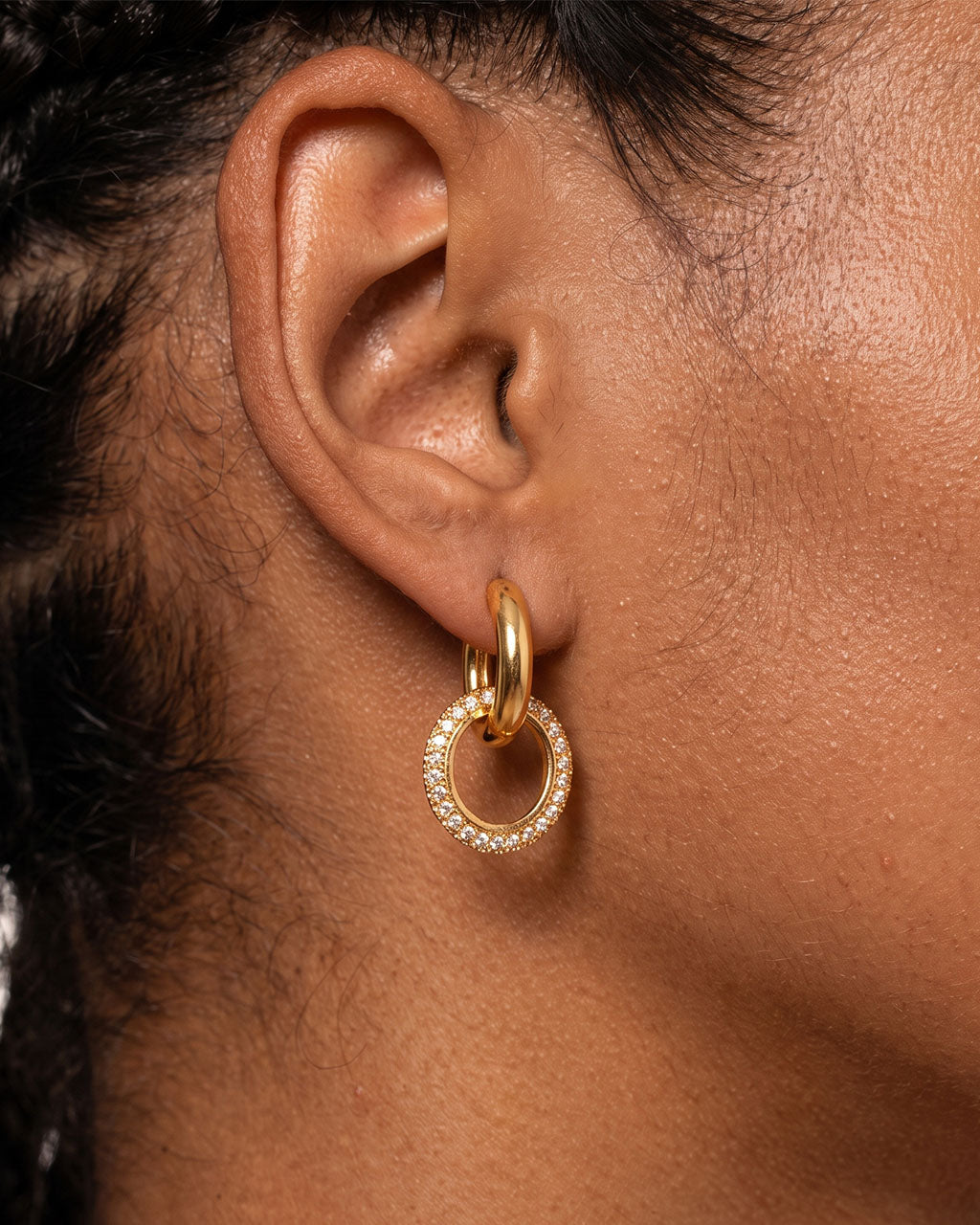 Interlocking Pavé Double Hoop Waterproof Gold Earrings