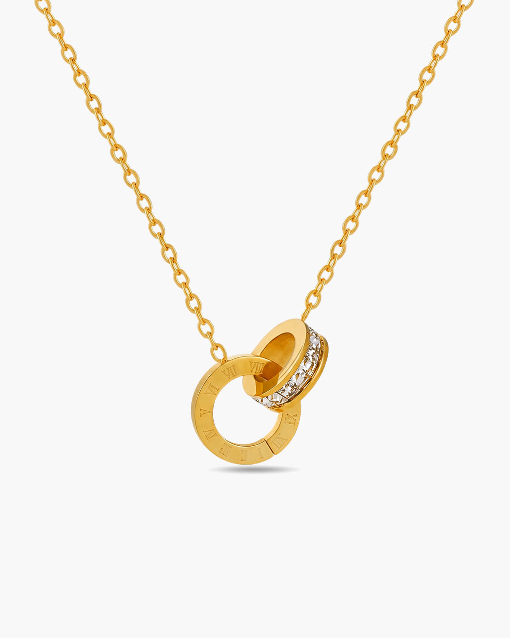Interlocking Roman Numeral Waterproof Gold Necklace