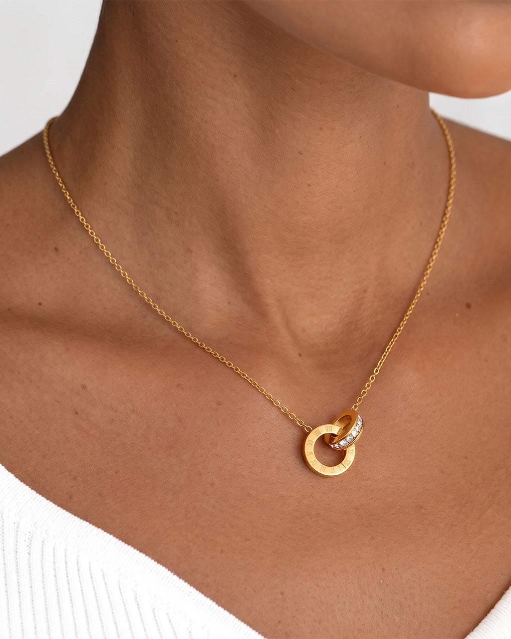Interlocking Roman Numeral Waterproof Gold Necklace
