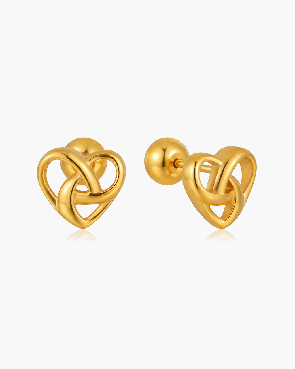 Intertwined Heart Piercing Waterproof Gold Earrings