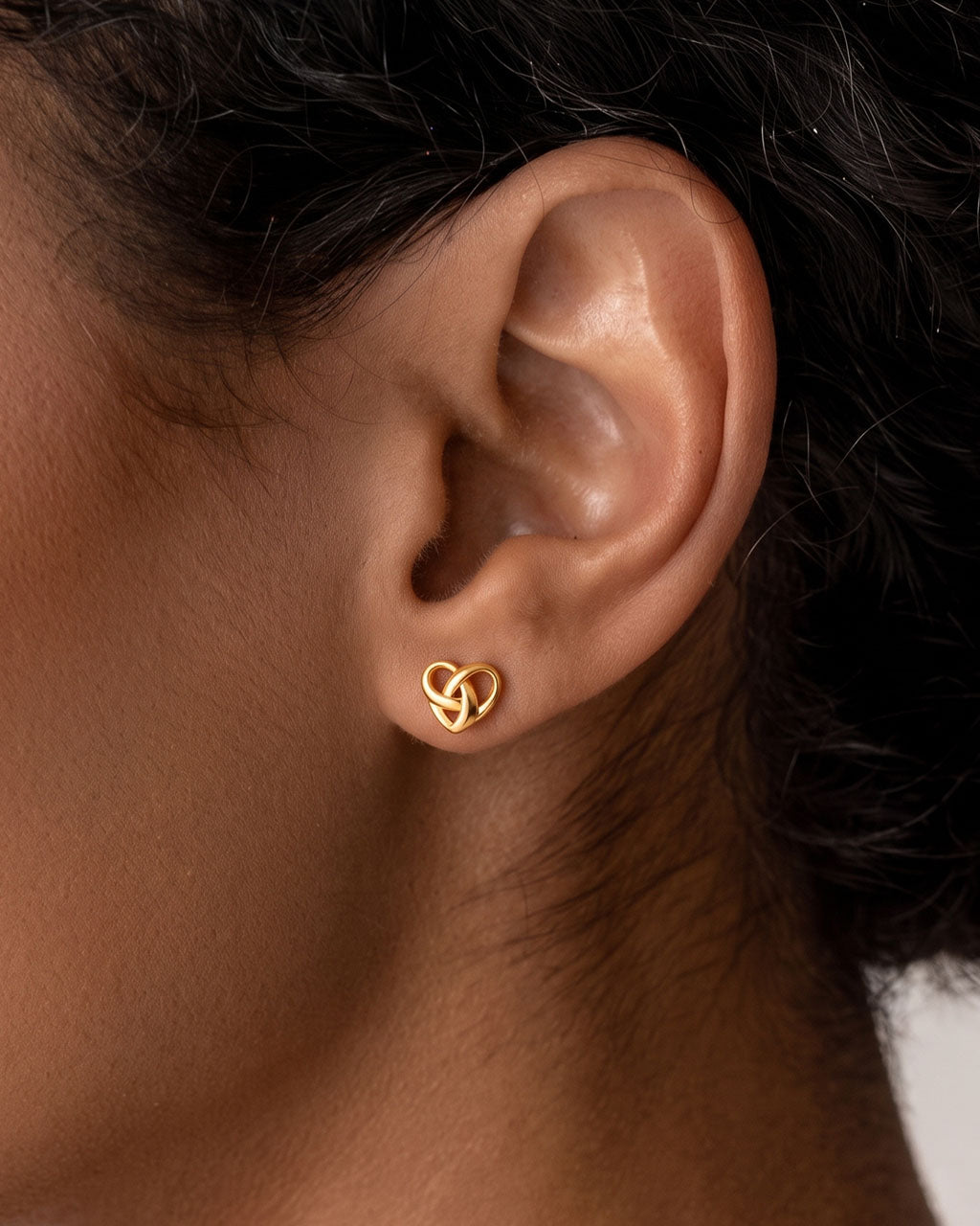 Intertwined Heart Piercing Waterproof Gold Earrings
