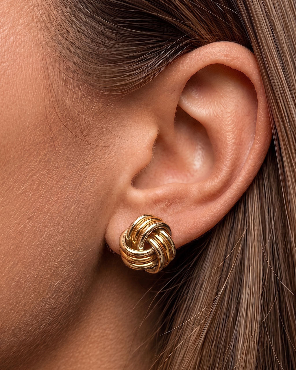 Intertwined Love Knot Stud Waterproof Gold Earrings