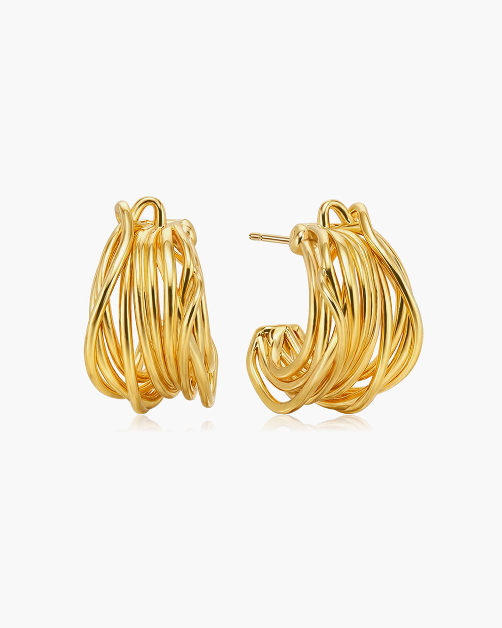 Intertwined Multi Row C Hoop Waterproof Gold Earrings