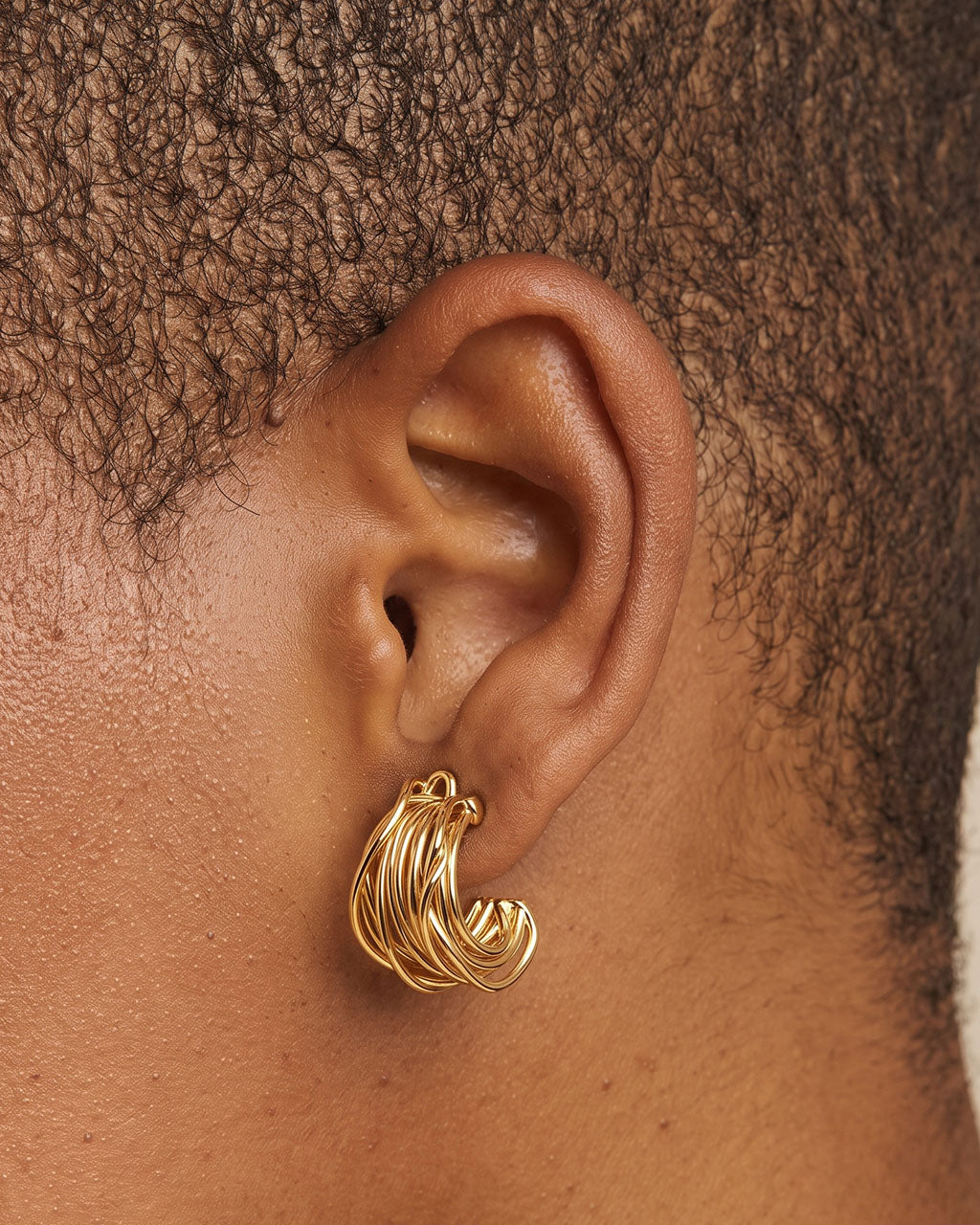 Intertwined Multi Row C Hoop Waterproof Gold Earrings