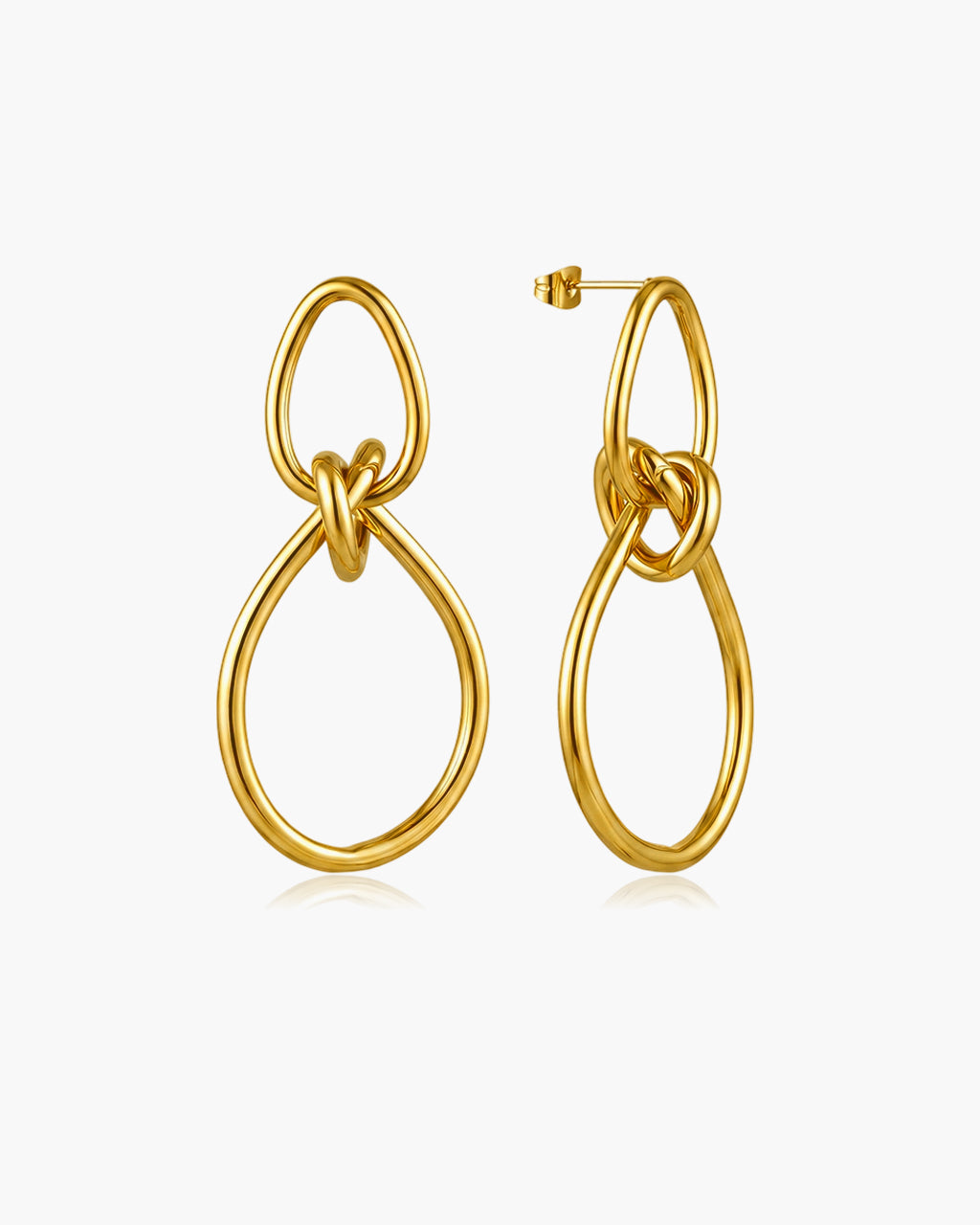 Knotted Double Loop Drop Stud Waterproof Gold Earrings
