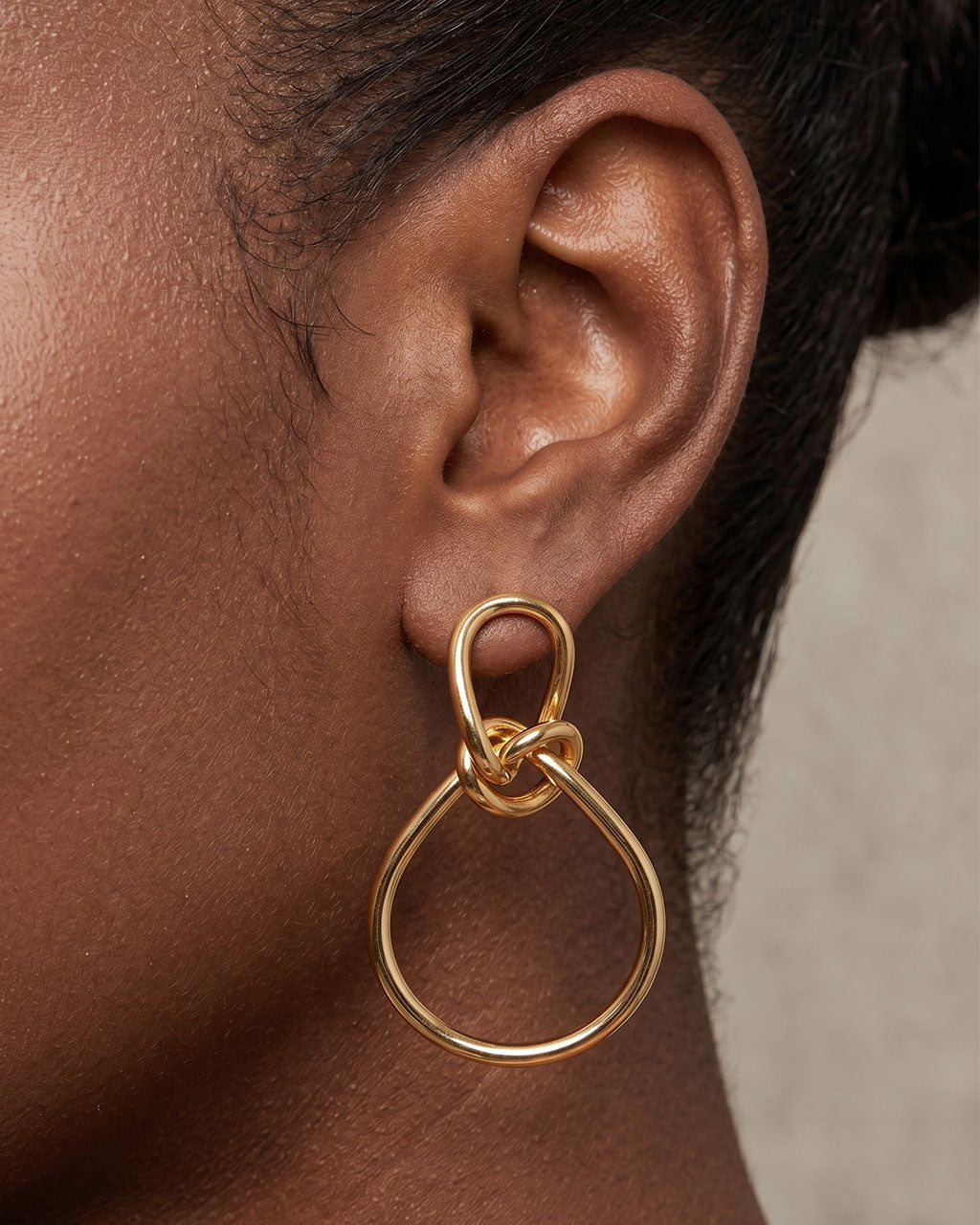 Knotted Double Loop Drop Stud Waterproof Gold Earrings