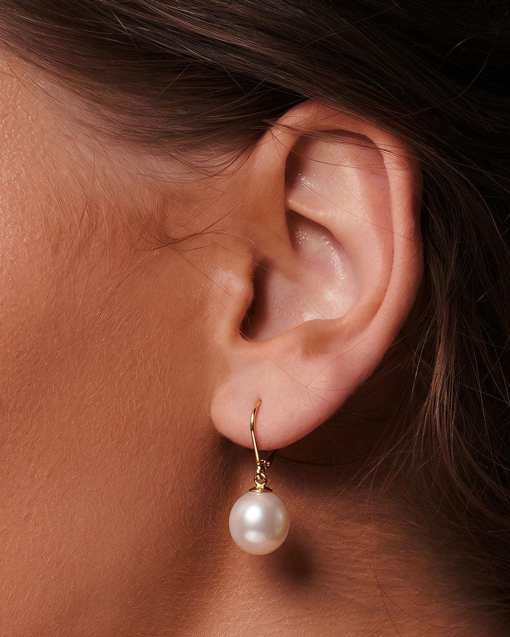 Lavender Pearl Drop Leverback Waterproof Gold Earrings