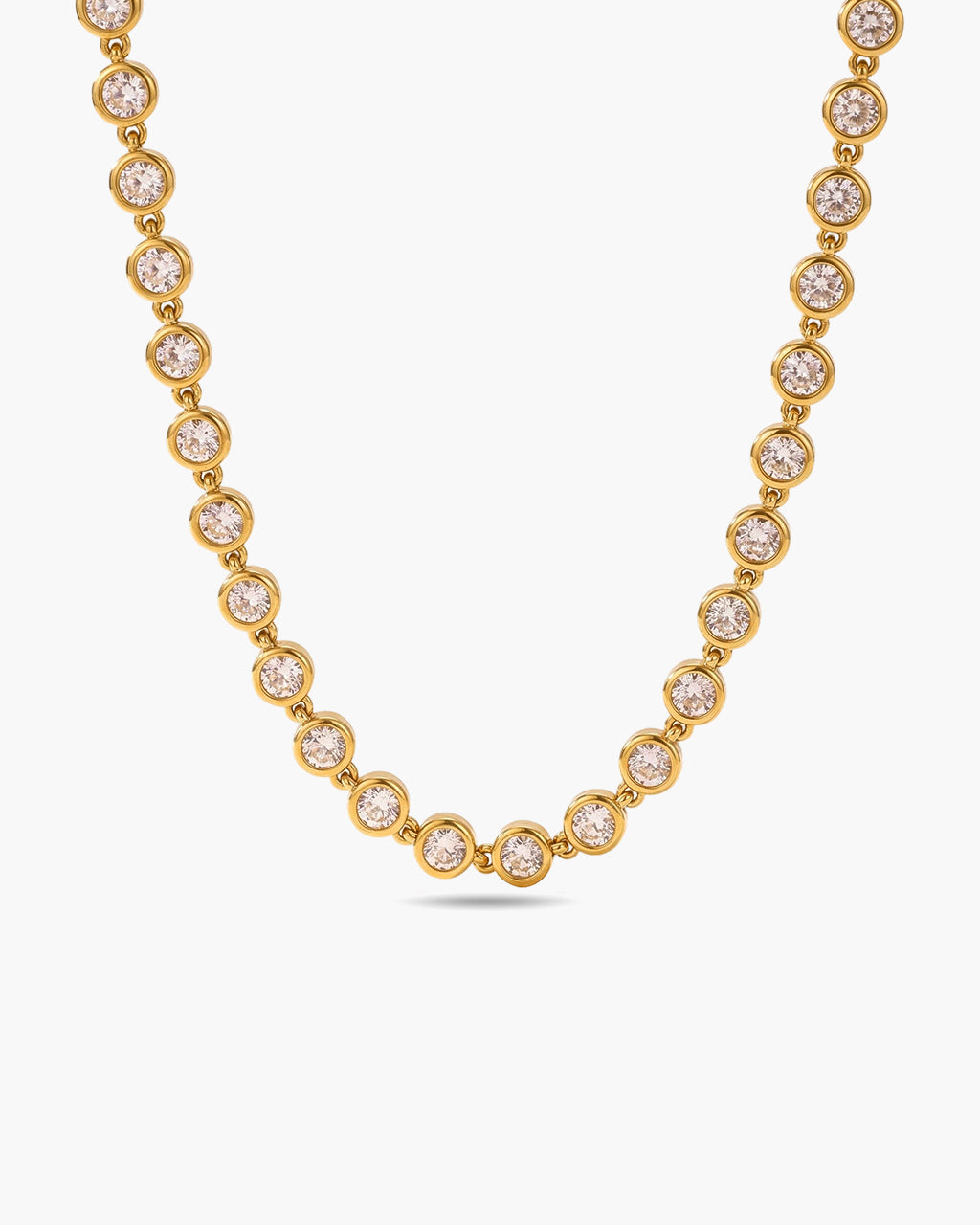 Lavish Bezel Set Tennis Choker Waterproof Gold Necklace