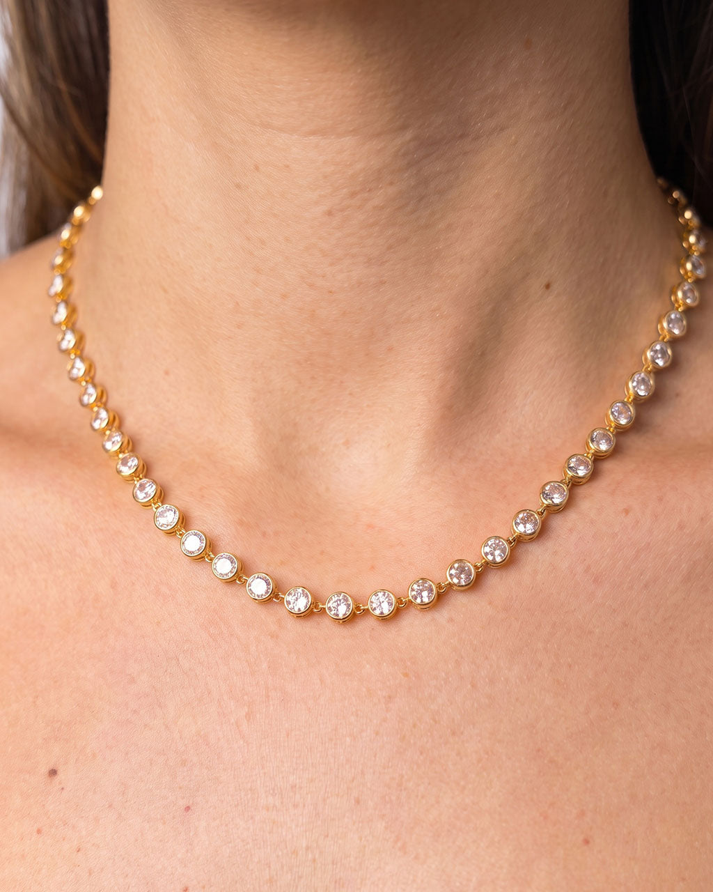 Lavish Bezel Set Tennis Choker Waterproof Gold Necklace
