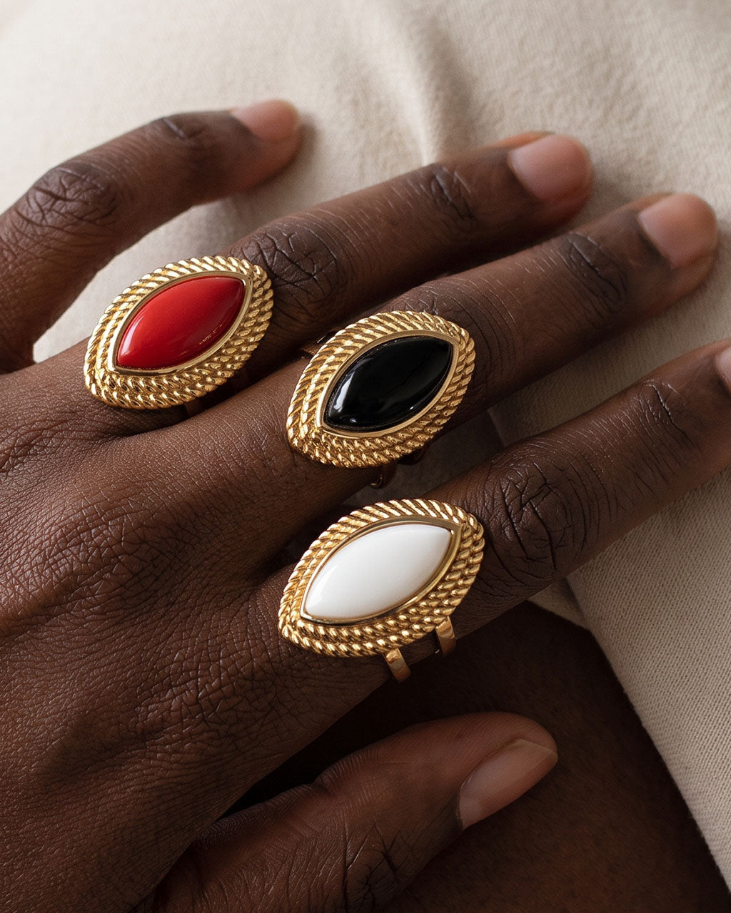 Lavish Marquise Agate Statement Waterproof Gold Ring