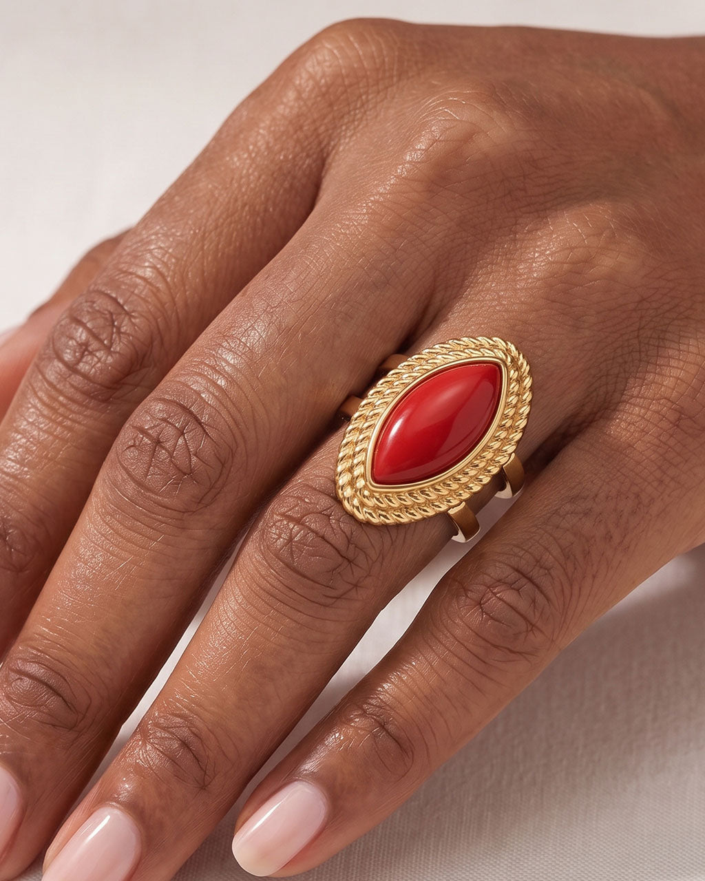Lavish Marquise Agate Statement Waterproof Gold Ring
